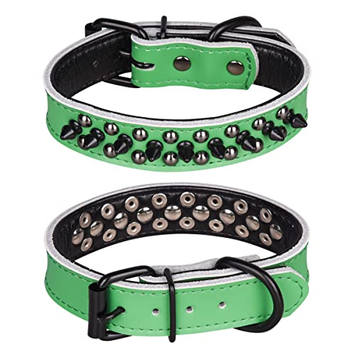 Spiked Studded Dog Collar, Genuine Leather Dog Collar, Adjustable Pet Collars for Small or Medium Pet (S, Green-1) - color: Green-1, size: S