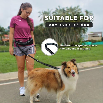 Bond Dog Running Leash Hands Free with Pouch, Hands Free Leash for Large Dogs, Pet Lead Running Belt for Walking & Canicross Belt, Includes Waist Jogging Fanny Pack & Pet Car Seat Belt Safety - color: Black