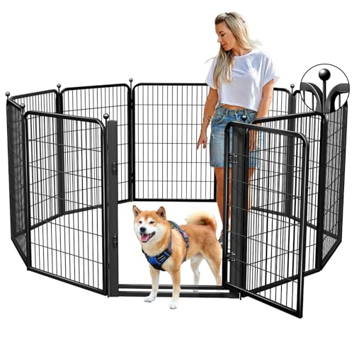 Dog Playpens with Low Threshold Gate, 40 Inch 10 Panels Heavy Duty Outdoor Dog Play Pen, RV Camping Yard Indoor Puppy Playpen Portable Pet Pen Fence for Large/Medium/Small Dogs - color: 9 Panels+1 Large Gate