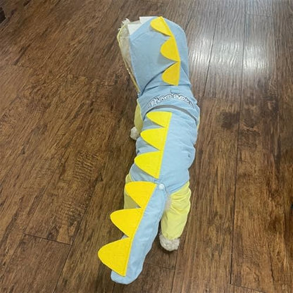 Waterproof Dog Raincoat, Dinosaur Design, Full Body Protection with Elastic Trousers, for Small Dogs (Blue, X-Large) - color: Blue, size: X-Large