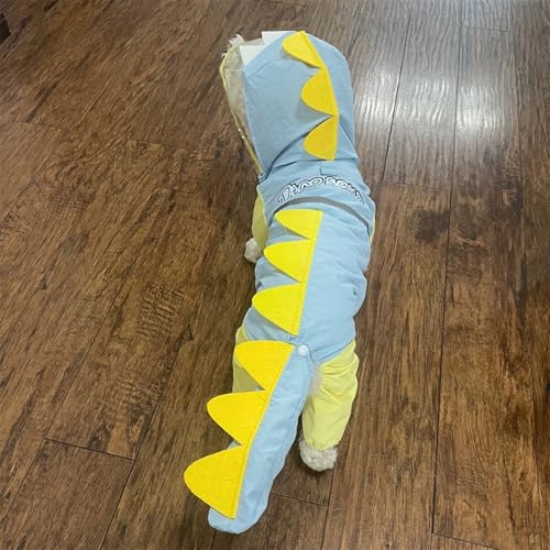 Waterproof Dog Raincoat, Dinosaur Design, Full Body Protection with Elastic Trousers, for Small Dogs (Blue, Large) - color: Blue, size: Large