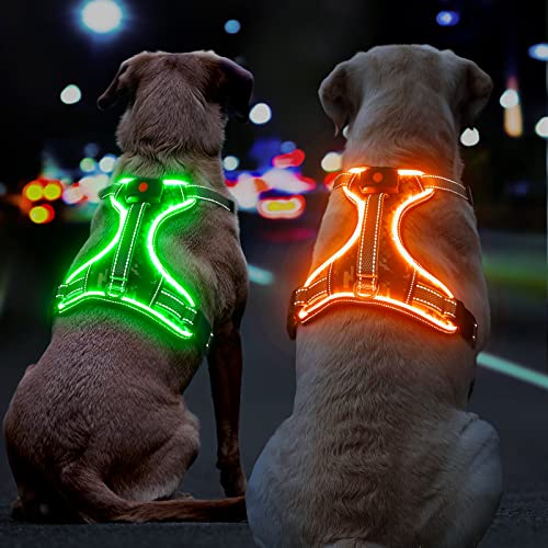 LED Light Up Dog Harness for Safety Night Walking, Glow in the Dark Soft Mesh Dogs Vest Lighted USB Rechargeable - Reflective Harness for Dogs, Illuminated No Pull Dog Vest (Green, XL) - color: Green-LED, size: X-Large