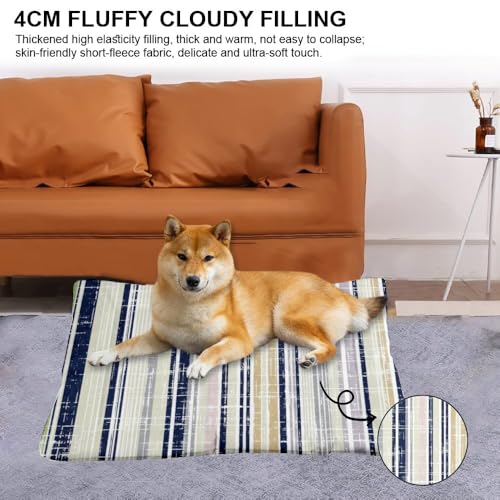 Cozy Dog Bed with Anti-Slip Bottom, Stripes Dog Products Chew Proof Crate Pad Car Bed Comfy Mat for Indoor& Outdoor Sofa Cars, Machine Washable 24 X 18 Inch - size: 24 × 18 inch