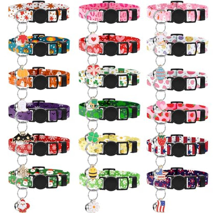 18 Pcs Holiday Cat Collars 4th of July Cat Collars Breakaway with Bell Adjustable Kitten Collar with Plastic Buckle for Holiday Pet Cat Costume,Multicolor - color: Multicolor
