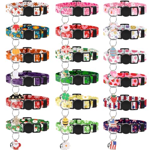 18 Pcs Holiday Cat Collars 4th of July Cat Collars Breakaway with Bell Adjustable Kitten Collar with Plastic Buckle for Holiday Pet Cat Costume,Multicolor - color: Multicolor