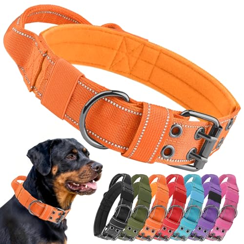 Tactical Dog Collar with Control Handle, Military Adjustable Pet Collar Reflective Heavy Metal Buckle Dog Collar, Soft Nylon Training Collar for Medium Large Dogs (Orange, Medium) - color: Orange, size: Medium