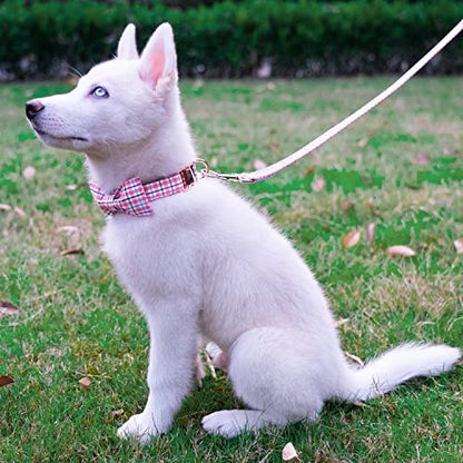 Tunkoo Dog Leash Plaid with Soft Comfy Cotton Handle，Girl Pet for Small Medium Large Dogs Cats Daily Walking（Pink Grid，M） - color: Pink Plaid Leash, size: Medium
