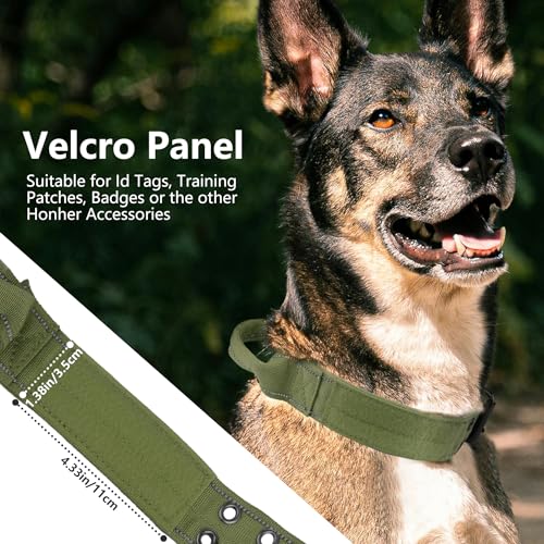 Tactical Dog Collar with Control Handle, Military Adjustable Pet Collar Reflective Heavy Metal Buckle Dog Collar, Soft Nylon Training Collar for Medium Large Dogs (Green, Large) - color: Green, size: Large