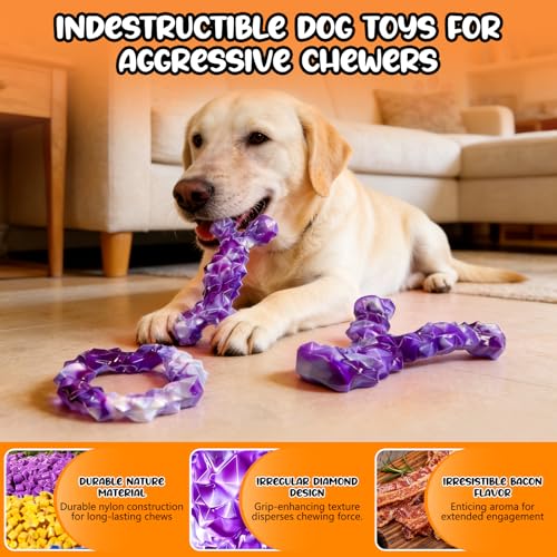 WOWBALA Tough Dog Chew Toys for Aggressive Chewers - Bacon Flavored, Suitable for Small Medium Large Dogs