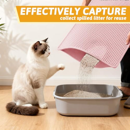Pieviev Cat Litter Mat Double Layer Waterproof Urine Proof Trapping Mat 1 Pack (Pink, 30x24 Inch (Pack of 1)) - color: Pink