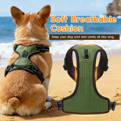 No Pull Dog Harness, No Chock Reflective Adjustable Soft Padded Pet Vest with Easy Control Handle, Easy Wearing with Stylish, Reinforced Knot, 2 Buckles - color: Army Green, size: X-Small