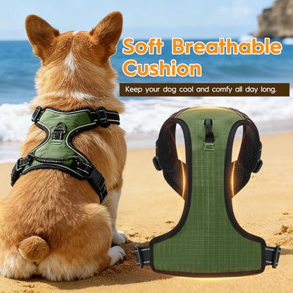 No Pull Dog Harness, No Chock Reflective Adjustable Soft Padded Pet Vest with Easy Control Handle, Easy Wearing with Stylish, Reinforced Knot, 2 Buckles - color: Army Green, size: X-Small