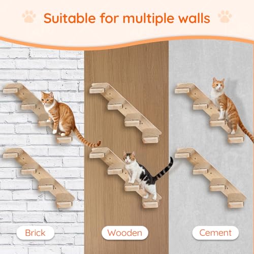 HOOBRO Cat Wall Shelves Set of 2, Wood Wall Mounted 4-Level Cat Wall Steps, Cat Wall Climber Furniture, Cat Climbing Shelves with Jute Scratching Steps, for Cat Perches and Platforms, Nature NL42CS03