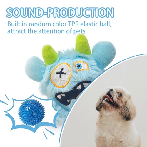 Squeaky Plush Pet Toy Ball, Dental Care, Skin-Friendly and Soft and Relieve Stress, Little Monster Plush Ball Toy Suitable for All Breeds (Sky Blue,Small) - color: Sky Blue, size: Small