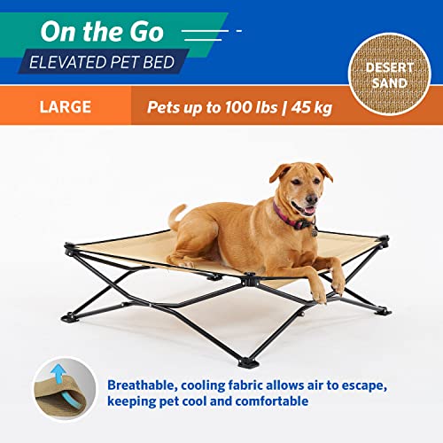 Coolaroo On-The-Go Elevated Dog Bed - Foldable Pop-Up Travel Dog Bed with Breathable, Moisture-Resistant Fabric, Carry Bag Included, Lightweight & Portable, Desert Sand, Large - color: Desert Sand, style: Large