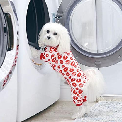CuteBone Dog Pajamas Valentines Costumes Fleece Pet Clothes Puppy Onesie Winter Holiday Cute Cat Jammies Keep Your Pet Warm in The Cold Weather P116XS - color: Kisses, size: X-Small