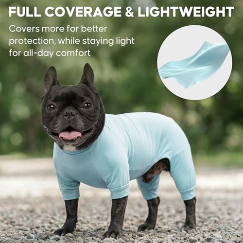 KYEESE UV Protection Dog Shirt, UPF 50+ Cooling Summer Jumpsuit for Small Dogs, Breathable Reflective Shedding Control Dog Sun Shirts, Quick-Dry Dogs Onesie Pet Clothes, Blue, L - color: Blue, size: Large (15-22lbs)