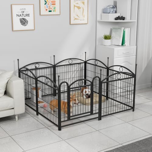 Heavy Duty Foldable Metal Dog Playpen for Indoor and Outdoor Use – Sturdy Pet Exercise Fence with Secure Door (Black + Iron)