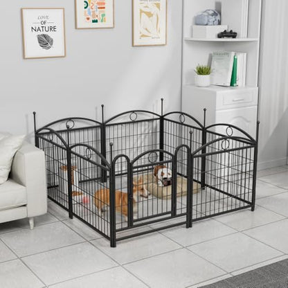 Heavy Duty Foldable Metal Dog Playpen for Indoor and Outdoor Use – Sturdy Pet Exercise Fence with Secure Door (Black + Iron)