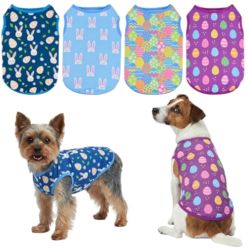4-Pack Easter Dog Tank Tops Spring Summer Colorful Sleeveless Pet Apparel Rabbit & Easter Egg Patterns Outfits Puppy Vest for Small Medium Large Dogs M - size: Medium