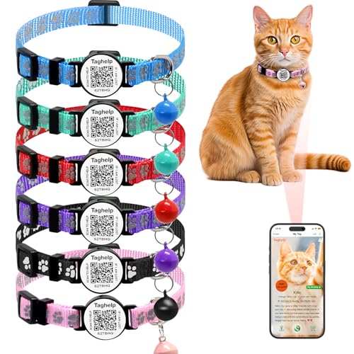 6 Pack Breakaway Cat Collar with QR Code & Bell, Reflective Safety Collars with Online Pet ID Storage, Adjustable Nylon Collars for Multiple Cats (Mixed Colors) - color: Paw pattern - 6 pack