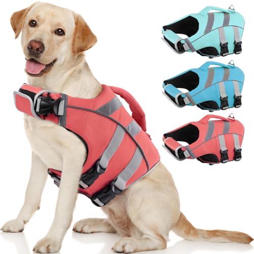 Kuoser Dog Life Jacket with Reflective Stripes, Dog Life Vest for Swimming Boating, Adjustable Pet Lifejackets with High Flotation, Doggie Swimsuit for Small Medium Large Dogs - color: WaterRed, size: Xs (Chest Girth:12.9-18.1'')