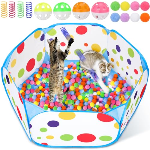 Palksky Ball Pit with 210 Toy Balls and 4 Spring Toys - Interactive Cat Toys for Bored Indoor Cats Self Play, Enrichment Toy for Fun and Exercise - style: Cat Toys ( without Ball Launcher )