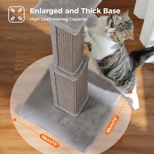 PAWZ Road Large Cat Scratching Post 32” Tall Scratching Post for Indoor Cats Adults Ultimate Scratch Post with Woven Sisal, Large Base and Removable Dangling Ball- Grey - color: Grey