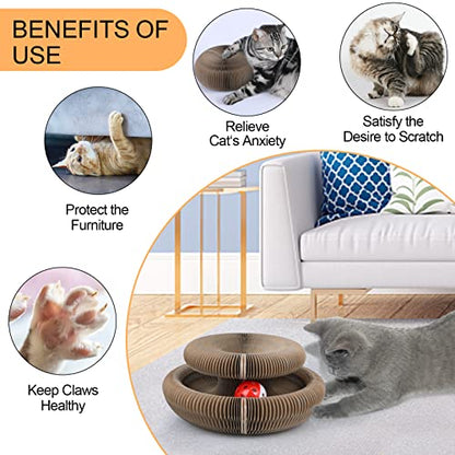 Magic Organ Cat Scratching Board, Interactive Scratch Pad with a Ball, Cat Scratcher for Grinding Claw, Recyclable and Durable, Furniture Protector, Retractable, Brown, Reversible - color: Ball Wood