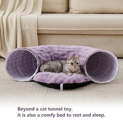 Bubble Cat Tunnel for Indoor Cats, Round Peekaboo Cave Toy with Dangling Balls, Donut Tunnel Bed with Circle Mat for Puppy Kitten Rabbit, Dusty Purple - color: Dusty Purple