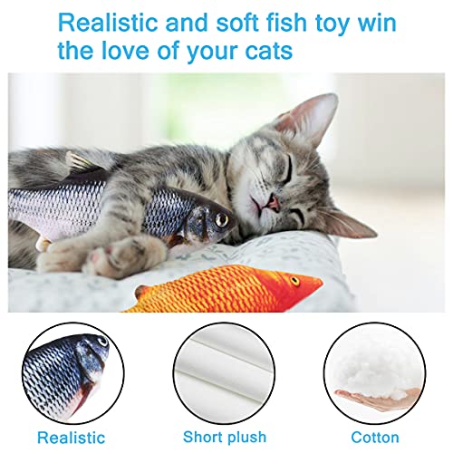Cat Toys Interactive Flopping Fish with Catnip, 2Pack Interactive Cat Toys for Indoor Cats, 11" Electric Moving Kitten Kicker Toy, Automatic Floppy Fish Bored Kitty Enrichment Products - color: Crusion+Redfish