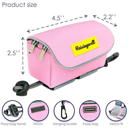 Dog Treat and Poop Bag Holder for Leash, 2 Waterproof Zipper Pouches for Pet Walking Accessories, with Dispenser, Training Clicker and 1 Free Roll (Pink) - color: Pink