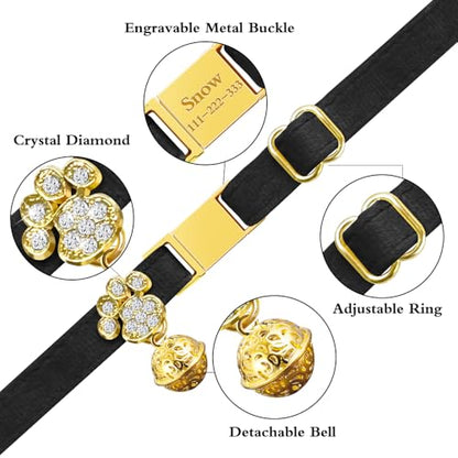 Personalized Breakaway Cat Collars - Magnetic Buckle, Bell - Safety Quick Release, Customized for Girls & Boys Cats- (Velvet-Black) - color: Velvet-Black