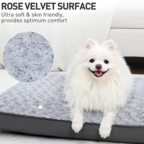 Dog Crate Bed Waterproof for Medium Dogs - Rose Velvet Soft Fluffy Washable With Removable Cover & Anti-Slip Bottom, 29 x 18 Inch, Light Gray - color: Light Grey, size: 29.0"L x 18.0"W x 3.0"Th