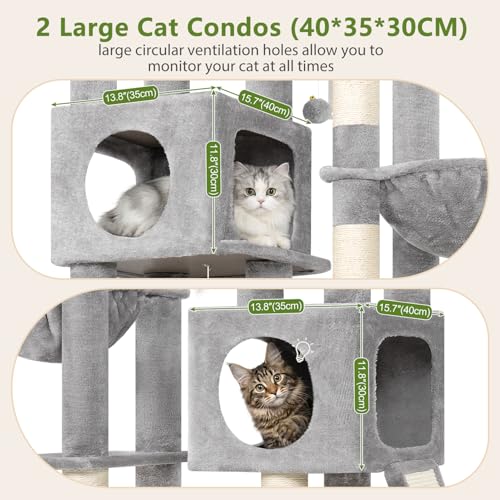 Globlazer 72in Heavy Duty Cat Tree Tower for Large Adult Cats, Multi-Level Cat Condo Stand with 2 Cozy Baskets & 6 Sisal Scratching Posts, S72E, Light Grey - color: Light Grey