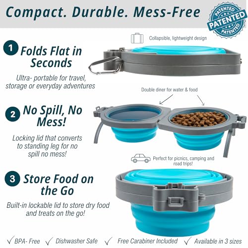 Loving Pets 73807992: Travel Double Diner Dog Bowl, Blue Md - color: Blue, size: Medium Travel Double Diner