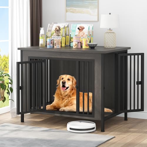 EasyCom Dog Crate Furniture for 1 or 2 Dogs, Heavy Duty Single/Double Dog Crates for Small/Medium/Large Dogs, Dog Kennel Furniture Indoor as TV Stand, Large Size 39.96" L(35-60 Pounds), Dark Grey - color: Dark Grey, size: 40.0"L x 27.6"W x 33.5"H