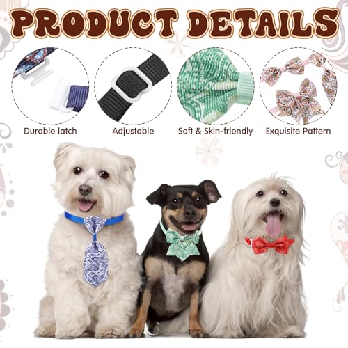 Reginary 100 Pieces Dog Bow Tie Collar Set Include 40 Dog Neckties, and 30 Puppy Bowties, 30 Collar Flowers, Adjustable Pet Ties Grooming for Small Medium Cats Pets Supply (Paisley) - style: Paisley