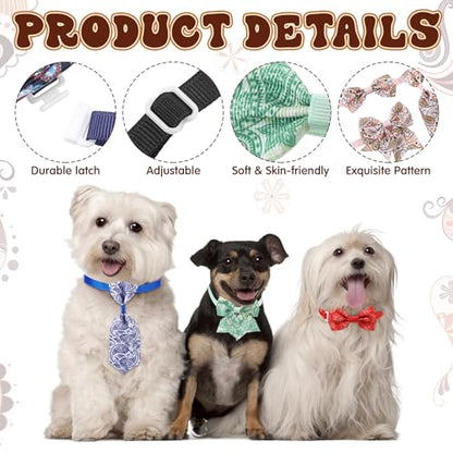 Reginary 100 Pieces Dog Bow Tie Collar Set Include 40 Dog Neckties, and 30 Puppy Bowties, 30 Collar Flowers, Adjustable Pet Ties Grooming for Small Medium Cats Pets Supply (Paisley) - style: Paisley