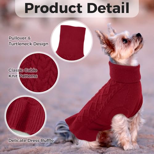 LeLePet Dog Sweater Christmas Turtleneck Knitwear Sweatshirt Cable Knit Warm Dress for Small Medium Large Dogs Puppy Fall Sweater, Pug, Pomeranian, M, Red - color: Red, size: M