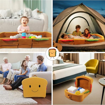 Toddler Travel Bed Sandwich Style - Portable Toddlers Floor Beds, Foldable Soft Foam Travel Crib for Baby and Kid, Washable Cover Toddler Cot with Safety Rail for Travel, Home/Travel Sleep - size: Large – for Kids Ages 2–6