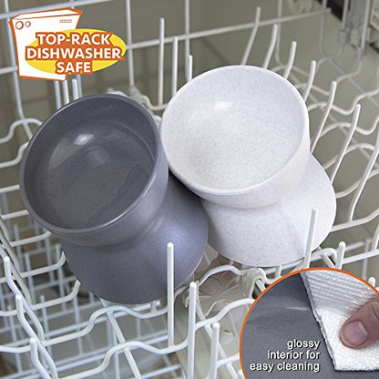 Kitty City Elevated Cat Bowls (Set of 2), Whisker-Friendly Raised Cat Food & Water Dishes, Modern Pedestal Design, Dishwasher Safe, 6.5 oz Each – White & Gray - size: Small