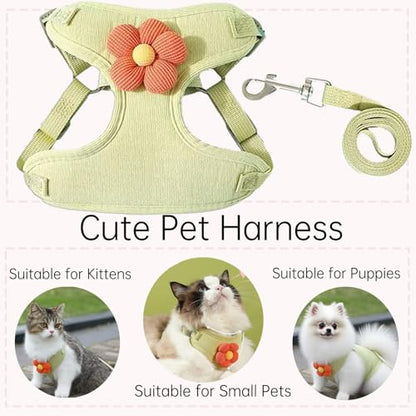 Cute Small Dog Harness with Daisy Embroidery, Breathable Dog Vest Adjustable Pet Puppy Harness Suitable for Walking, Running, Training, Everyday Wear - color: Green, size: XS
