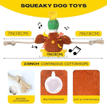 Fida Duck Dog Toys for Aggressive Chewers, Squeaky Dog Rope Toys to Keep Them Busy, Intactive Tug of War Plush Duck with Natural Cotton Rope for Puppy Small Medium and Large Breeds