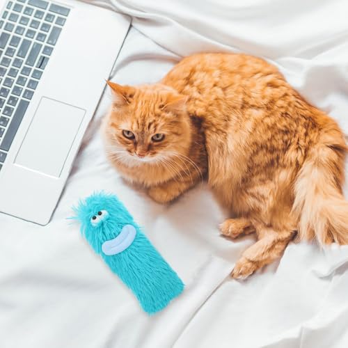 Mikikit Catnip Pillow Plush for Indoor Cats, Interactive Chew Kitten, Soft Blue Cat Pillow for Playtime and Teething