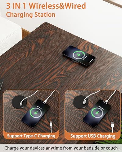 Dog Crate Furniture,Wooden Dog Crate End Table with Storage Drawer&Cushion&Tray, QC3.0 Wireless Charging,Dual USB,Medium Dogs Rustic Style - color: Rustic Brown, size: 28.5"L x 21.5"W x 30.5"H