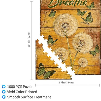 1000 Pieces Jigsaw Puzzles for Adults, Just Breathe Dandelion Butterfly Art Puzzle, Stress Relief Concentration Training Brain Teaser Puzzle 29.5x19.7 Inch - color: Wooden Puzzle12, size: 1000 Piece pcs