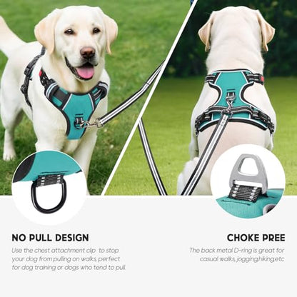 No Pull Dog Harness, Release at Neck Reflective 3 Snap Buckles Adjustable No Choke Pet Vest with Front & Back 2 Leash Clips, Soft Padded Control Training Handle for Small Medium Large Dogs - color: Lock-Turquoise, size: Medium (Pack of 1)