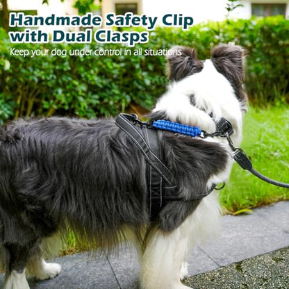 Dog Collar Safety Clip, Handmade Backup Safety Strap for Dog Harness, Prong, Pinch Collar, Double Ended Clasp Leash Connector (Blue) - color: Blue