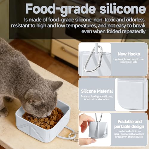 Collapsible Pet Bowls for Dogs and Cats, Portable Travel Silicone Foldable Dog Water Food Bowl with Carabiner 10.5x10.5x4.5cm - color: white